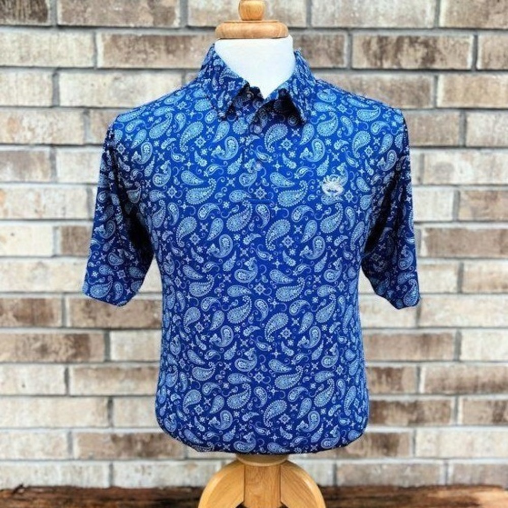 Craberdashery Nola Mens XL Blue Paisley Performance Golf Polo Shirt Short Sleeve